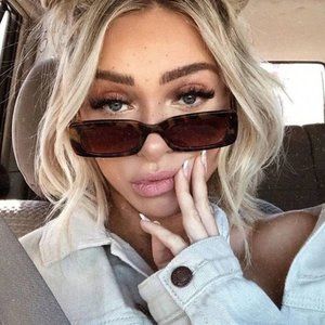NEW Retro Animal Print Brown Sunglasses Rectangle Sunnies Polarized Shades